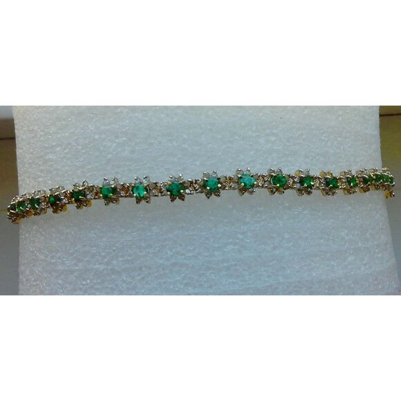 14K Yellow Gold Emerald & Diamond Link Bracelet - Picture 13 of 13